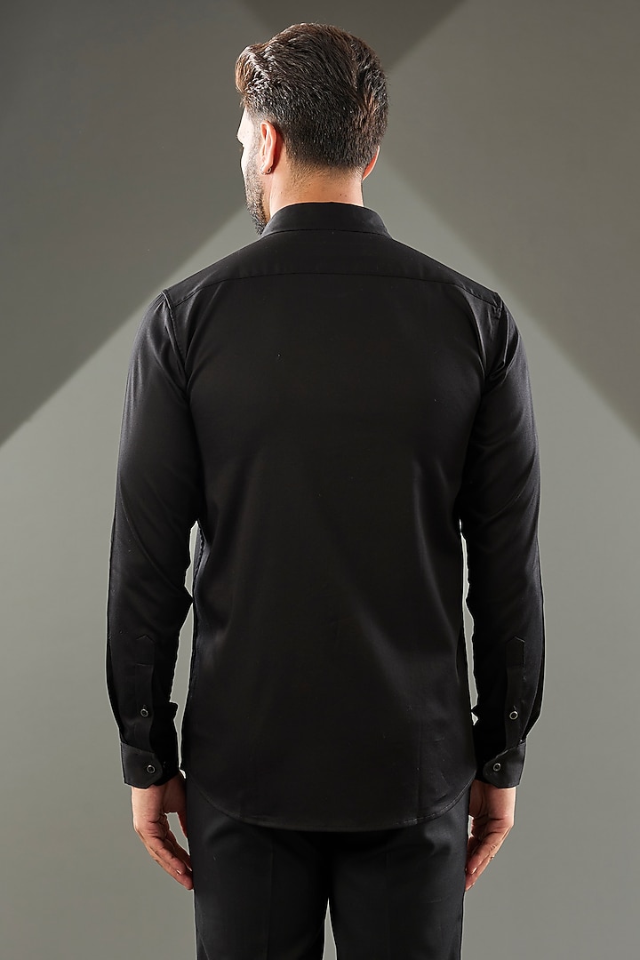 Black Cotton Lycra Cutdana Hand Embroidered Party Wear Shirt by SAMMOHAN at Pernia's Pop Up Shop