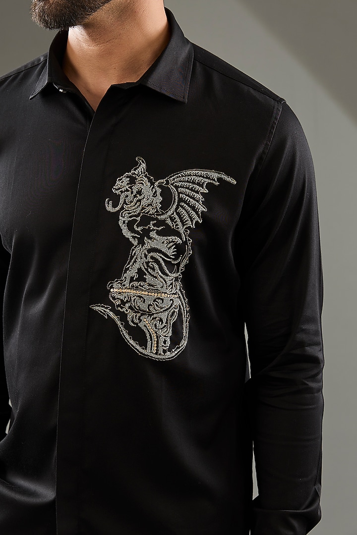 Black Cotton Lycra Cutdana Hand Embroidered Party Wear Shirt by SAMMOHAN at Pernia's Pop Up Shop