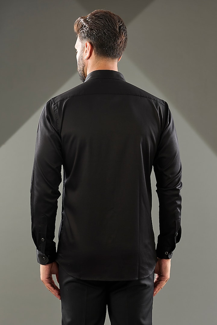 Black Cotton Lycra Cutdana Hand Embroidered Party Wear Shirt by SAMMOHAN at Pernia's Pop Up Shop