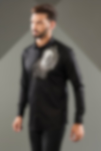 Black Cotton Lycra Cutdana Hand Embroidered Party Wear Shirt by SAMMOHAN at Pernia's Pop Up Shop