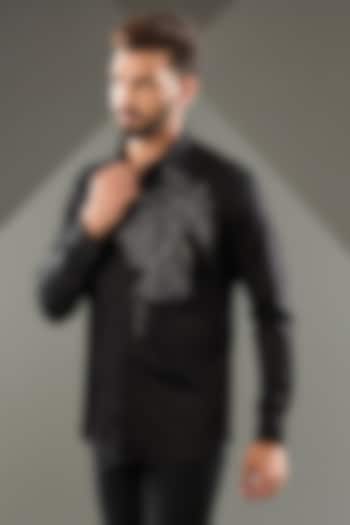 Black Cotton Lycra Cutdana Hand Embroidered Party Wear Shirt by SAMMOHAN at Pernia's Pop Up Shop