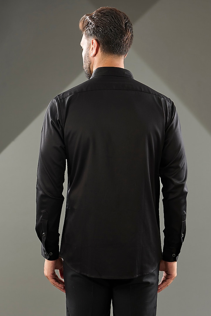 Black Cotton Lycra Cutdana Hand Embroidered Party Wear Shirt by SAMMOHAN at Pernia's Pop Up Shop