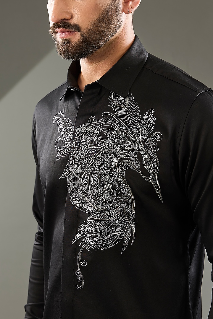 Black Cotton Lycra Cutdana Hand Embroidered Party Wear Shirt by SAMMOHAN at Pernia's Pop Up Shop