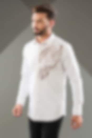 White Cotton Lycra Cutdana Hand Embroidered Party  start Shirt by SAMMOHAN at Pernia's Pop Up Shop