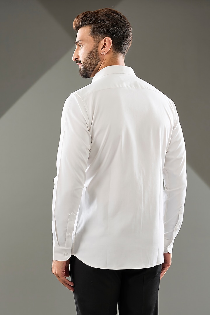 White Cotton Lycra Cutdana Hand Embroidered Party Wear Shirt by SAMMOHAN at Pernia's Pop Up Shop