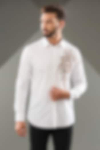 White Cotton Lycra Cutdana Hand Embroidered Party Wear Shirt by SAMMOHAN at Pernia's Pop Up Shop