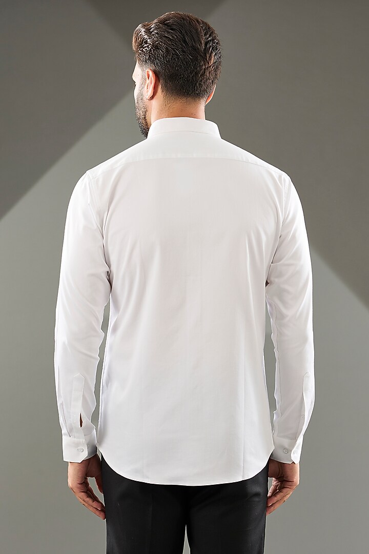 White Cotton Lycra Cutdana Hand Embroidered Party Wear Shirt by SAMMOHAN at Pernia's Pop Up Shop