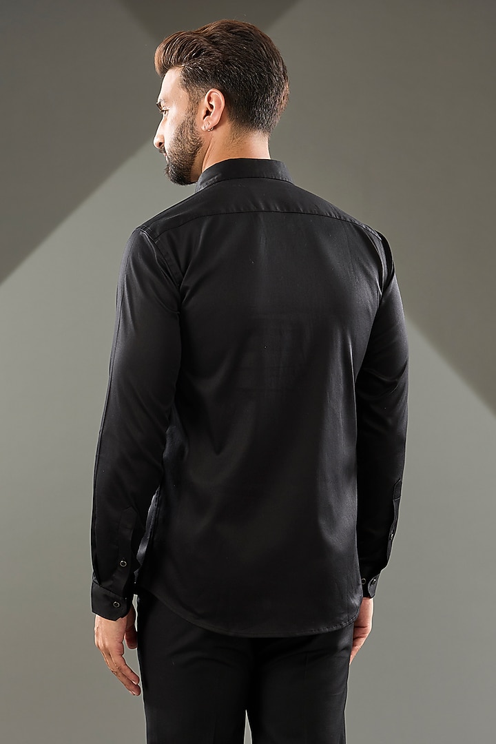 Black Cotton Lycra Cutdana Hand Embroidered Party Wear Shirt by SAMMOHAN at Pernia's Pop Up Shop