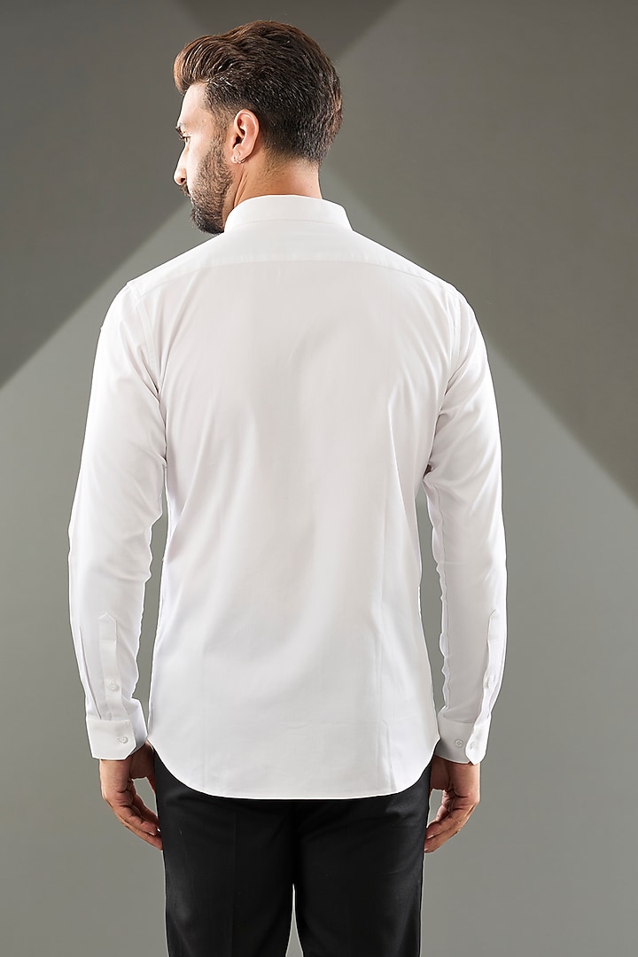 White Cotton Lycra Cutdana Hand Embroidered Party Wear Shirt by SAMMOHAN at Pernia's Pop Up Shop