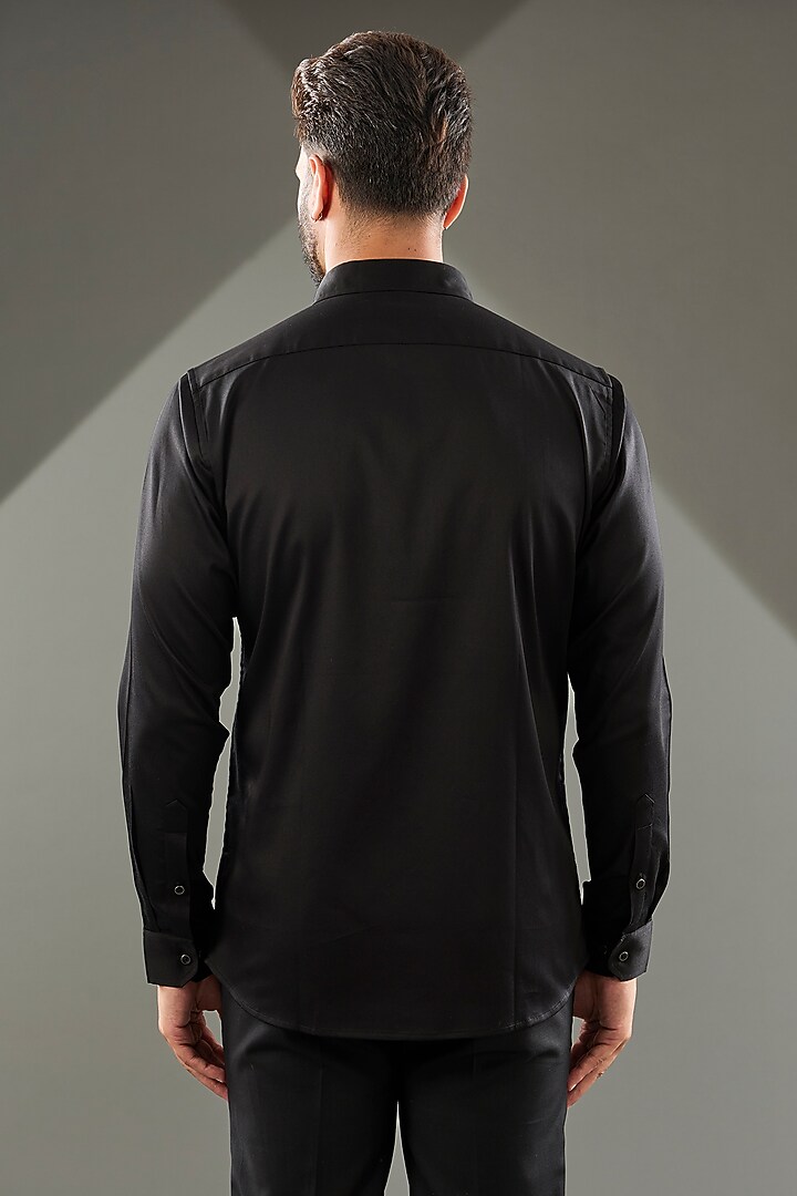 Black Cotton Lycra Cutdana Hand Embroidered Party Wear Shirt by SAMMOHAN at Pernia's Pop Up Shop