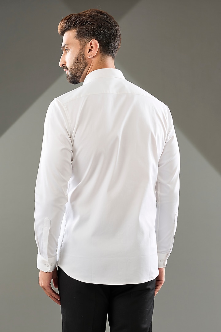White Cotton Lycra Cutdana Hand Embroidered Party Wear Shirt by SAMMOHAN at Pernia's Pop Up Shop