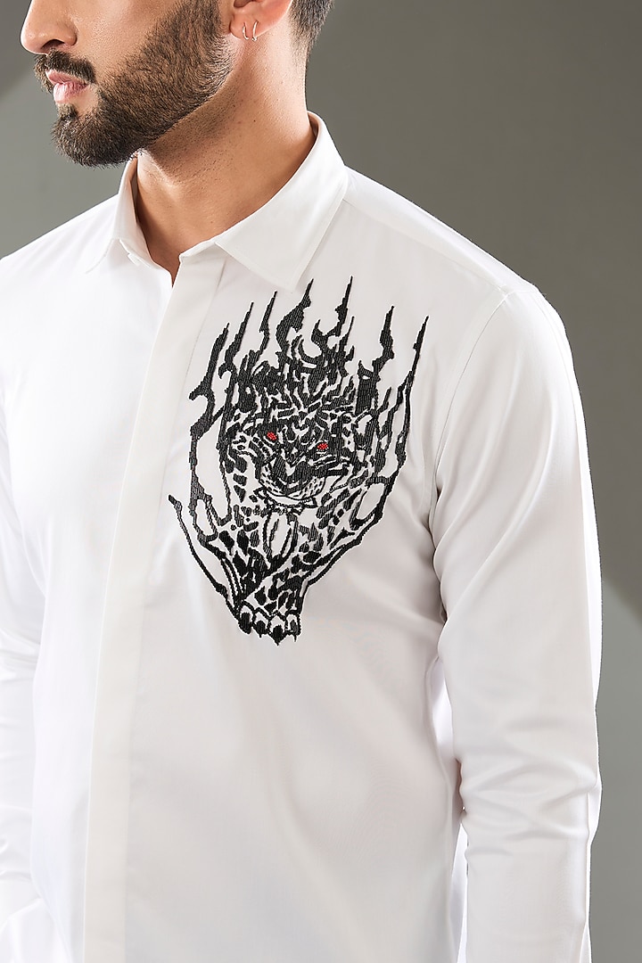 White Cotton Lycra Cutdana Hand Embroidered Party Wear Shirt by SAMMOHAN at Pernia's Pop Up Shop
