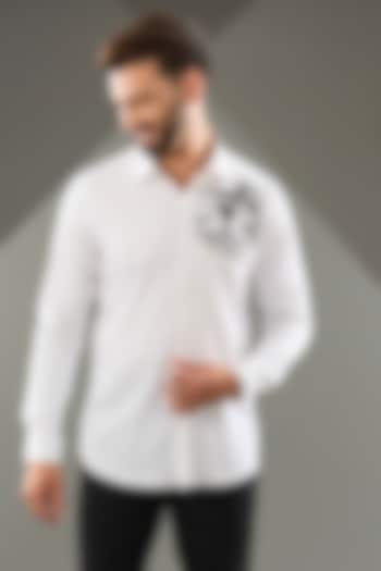 White Cotton Lycra Cutdana Hand Embroidered Party Wear Shirt by SAMMOHAN at Pernia's Pop Up Shop