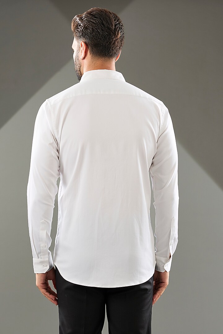 White Cotton Lycra Cutdana Hand Embroidered Party Wear Shirt by SAMMOHAN at Pernia's Pop Up Shop