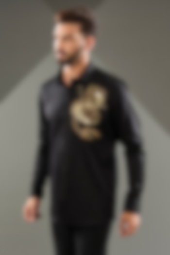 Black Cotton Lycra Cutdana Hand Embroidered Party Wear Shirt by SAMMOHAN at Pernia's Pop Up Shop