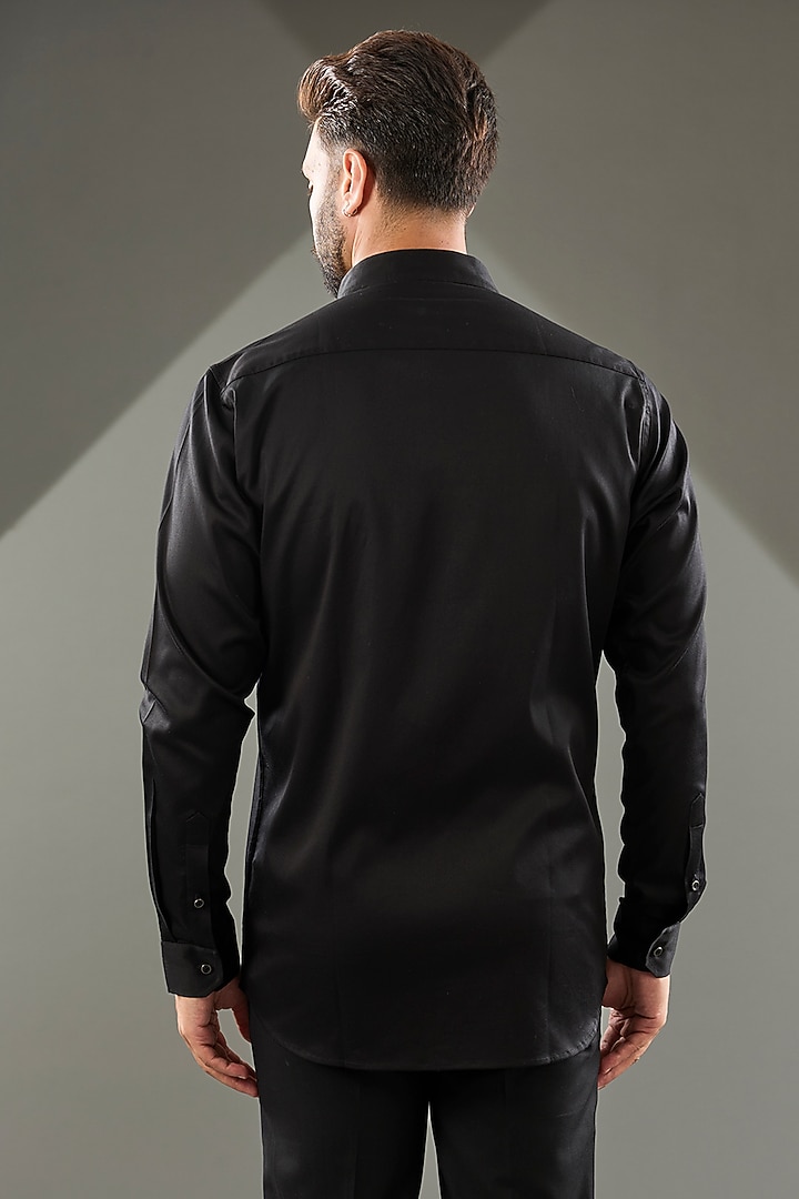 Black Cotton Lycra Cutdana Hand Embroidered Party Wear Shirt by SAMMOHAN at Pernia's Pop Up Shop