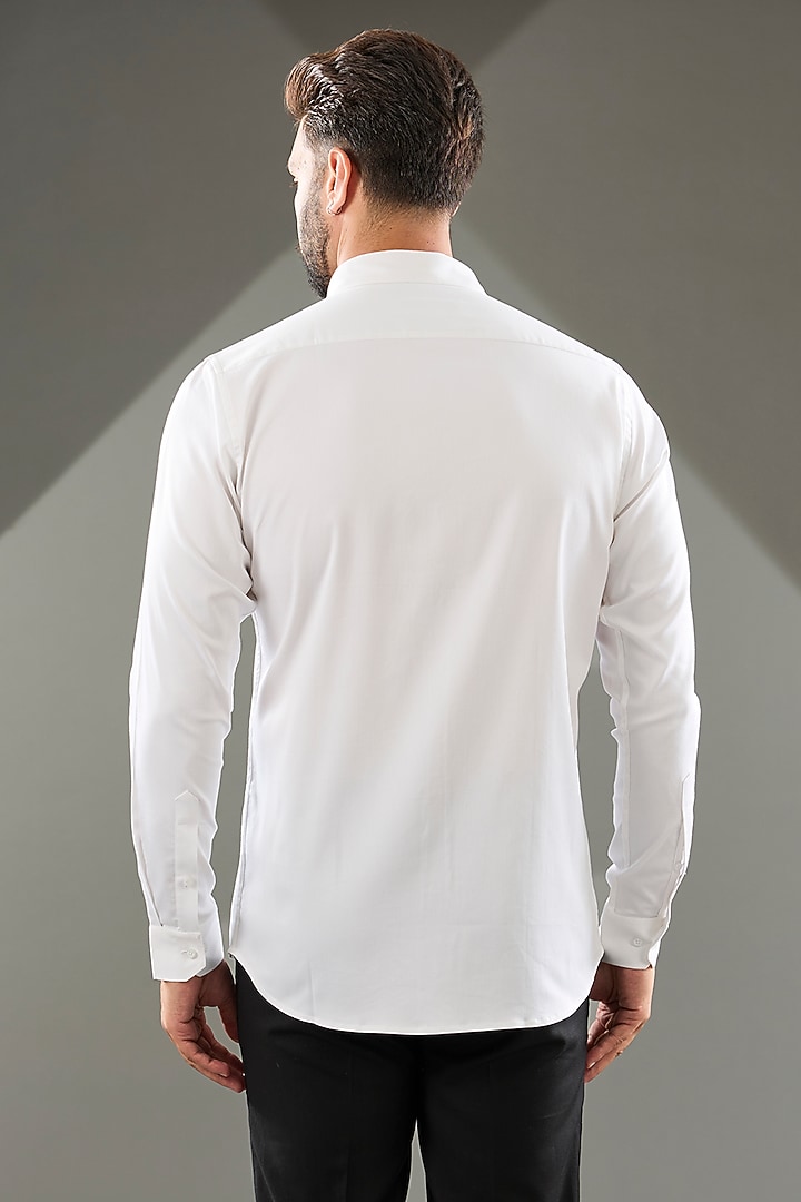 White Cotton Lycra Cutdana Hand Embroidered Party Wear Shirt by SAMMOHAN at Pernia's Pop Up Shop