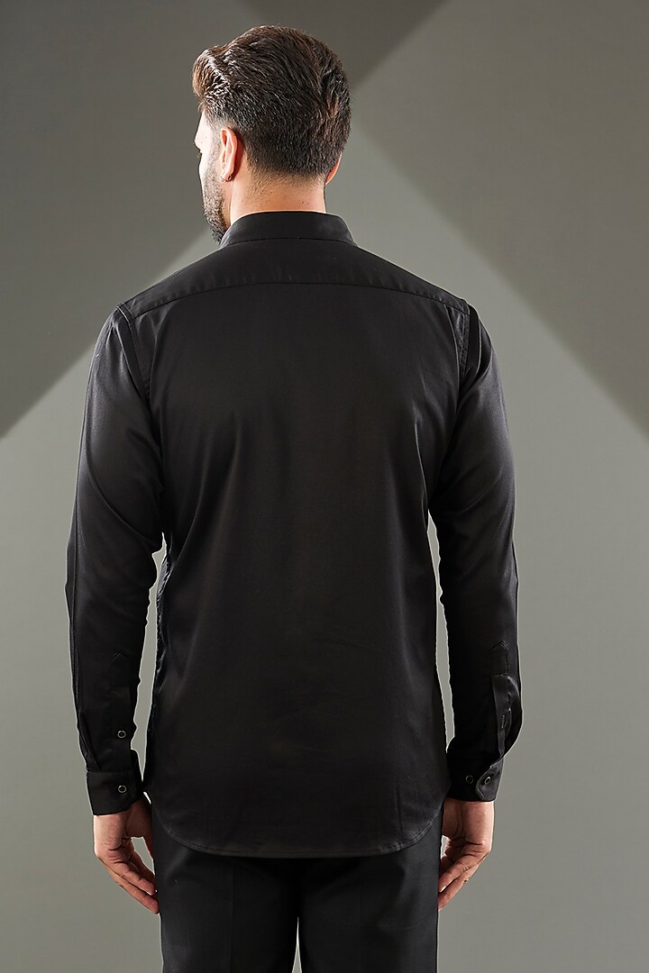 Black Cotton Lycra Cutdana Hand Embroidered Party Wear Shirt by SAMMOHAN at Pernia's Pop Up Shop