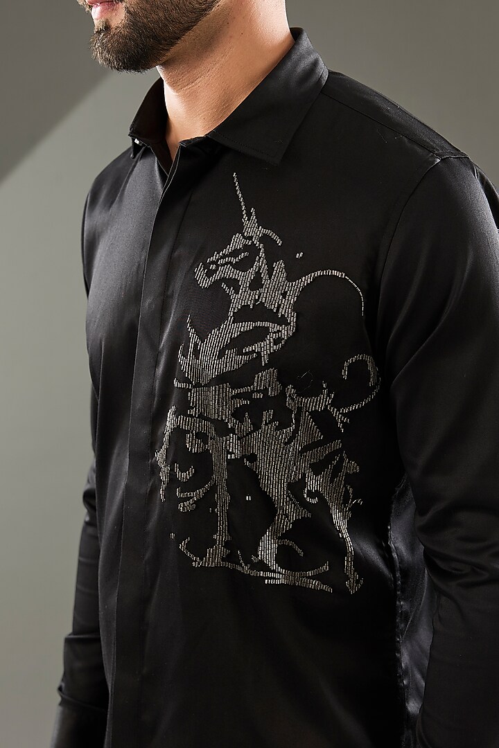 Black Cotton Lycra Cutdana Hand Embroidered Party Wear Shirt by SAMMOHAN at Pernia's Pop Up Shop