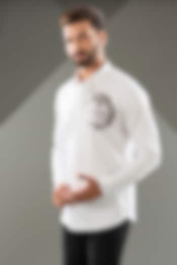 White Cotton Lycra Cutdana Hand Embroidered Party Wear Shirt by SAMMOHAN at Pernia's Pop Up Shop