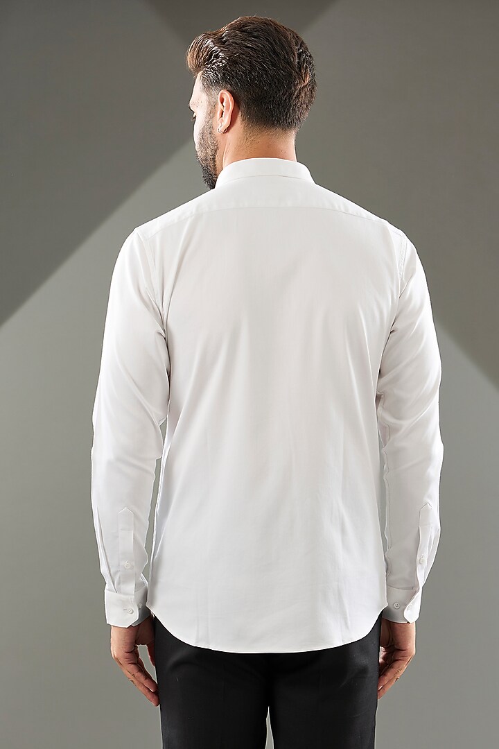 White Cotton Lycra Cutdana Hand Embroidered Party Wear Shirt by SAMMOHAN at Pernia's Pop Up Shop