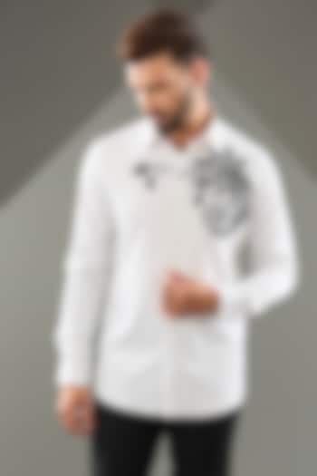 White Cotton Lycra Cutdana Hand Embroidered Party Wear Shirt by SAMMOHAN at Pernia's Pop Up Shop