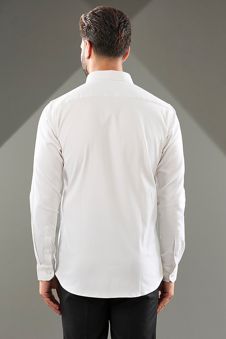 White Cotton Lycra Cutdana Hand Embroidered Party Wear Shirt by SAMMOHAN at Pernia's Pop Up Shop