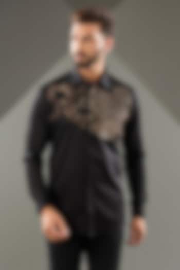 Black Cotton Lycra Cutdana Hand Embroidered Party Wear Shirt by SAMMOHAN at Pernia's Pop Up Shop