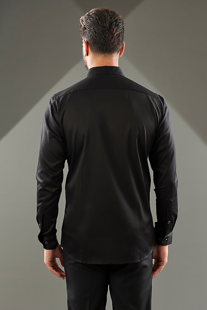 Black Cotton Lycra Cutdana Hand Embroidered Party Wear Shirt by SAMMOHAN at Pernia's Pop Up Shop