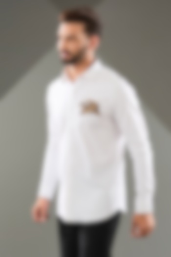 White Cotton Lycra Cutdana Hand Embroidered Party Wear Shirt by SAMMOHAN at Pernia's Pop Up Shop