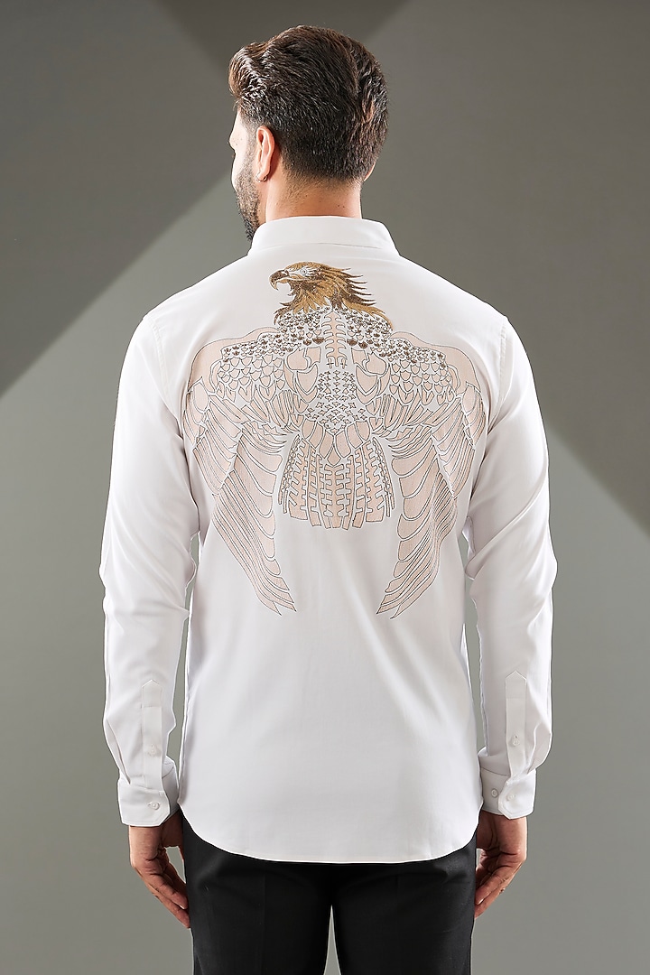 White Cotton Lycra Cutdana Hand Embroidered Party Wear Shirt by SAMMOHAN at Pernia's Pop Up Shop
