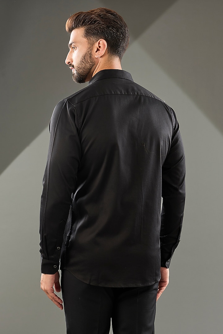 Black Cotton Lycra Cutdana Hand Embroidered Party Wear Shirt by SAMMOHAN at Pernia's Pop Up Shop