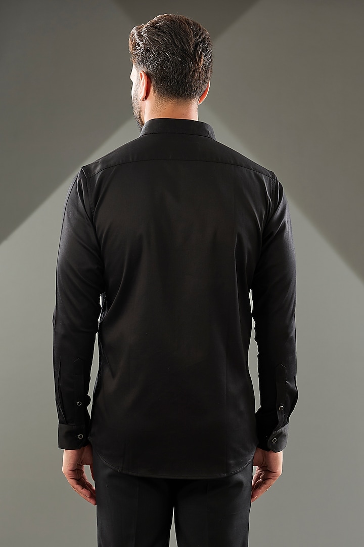 Black Cotton Lycra Cutdana Hand Embroidered Party Wear Shirt by SAMMOHAN at Pernia's Pop Up Shop
