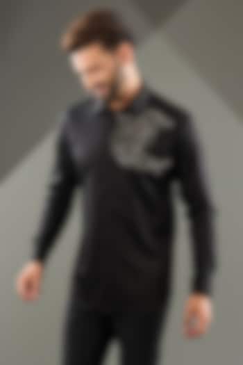 Black Cotton Lycra Cutdana Hand Embroidered Party Wear Shirt by SAMMOHAN at Pernia's Pop Up Shop