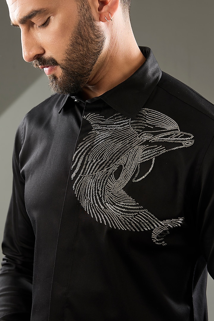 Black Cotton Lycra Cutdana Hand Embroidered Party Wear Shirt by SAMMOHAN at Pernia's Pop Up Shop