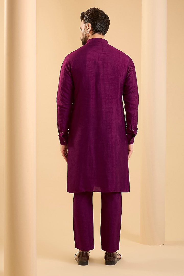 Dark Pink Silk Bundi Jacket Set by SAMMOHAN at Pernia's Pop Up Shop
