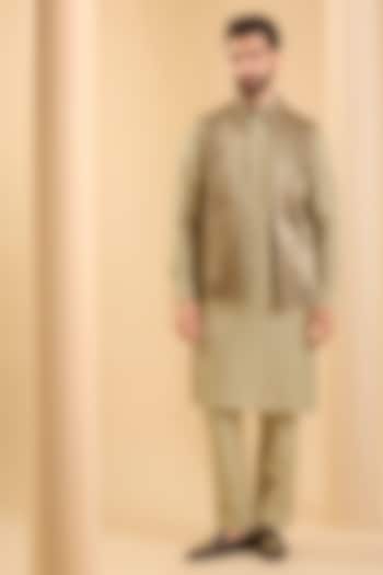 Camel-Colored Silk Bundi Jacket Set by SAMMOHAN at Pernia's Pop Up Shop