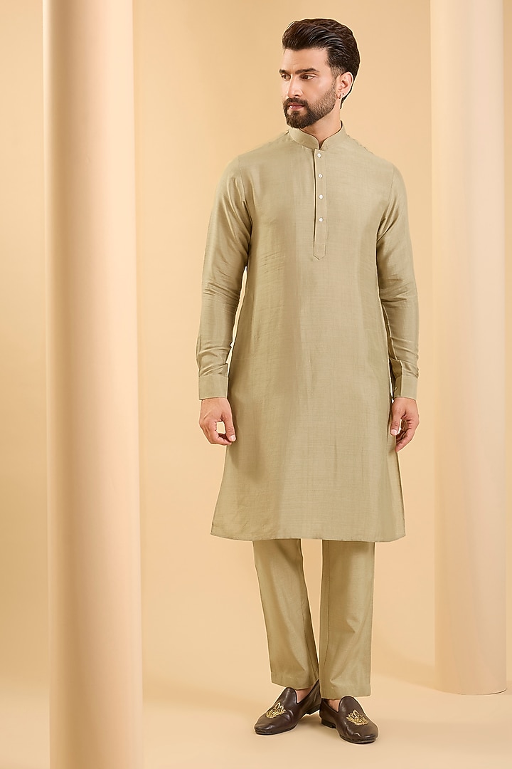 Camel-Colored Silk Bundi Jacket Set by SAMMOHAN at Pernia's Pop Up Shop