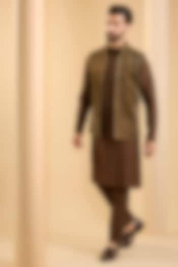 Brown Silk Bundi Jacket Set by SAMMOHAN at Pernia's Pop Up Shop