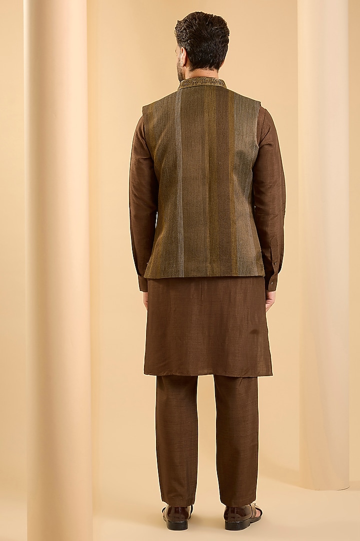 Brown Silk Bundi Jacket Set by SAMMOHAN at Pernia's Pop Up Shop