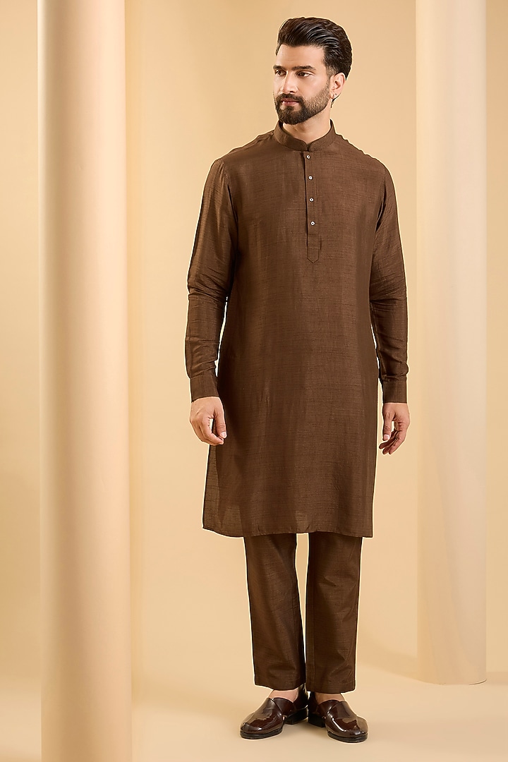 Brown Silk Bundi Jacket Set by SAMMOHAN at Pernia's Pop Up Shop