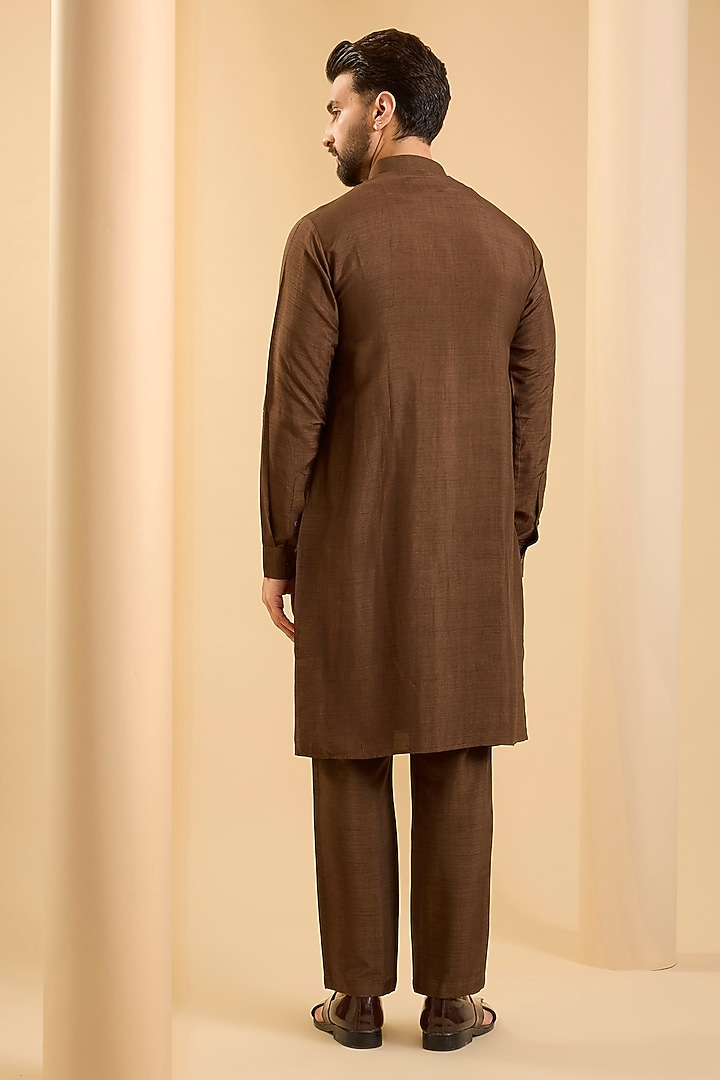 Brown Silk Bundi Jacket Set by SAMMOHAN at Pernia's Pop Up Shop