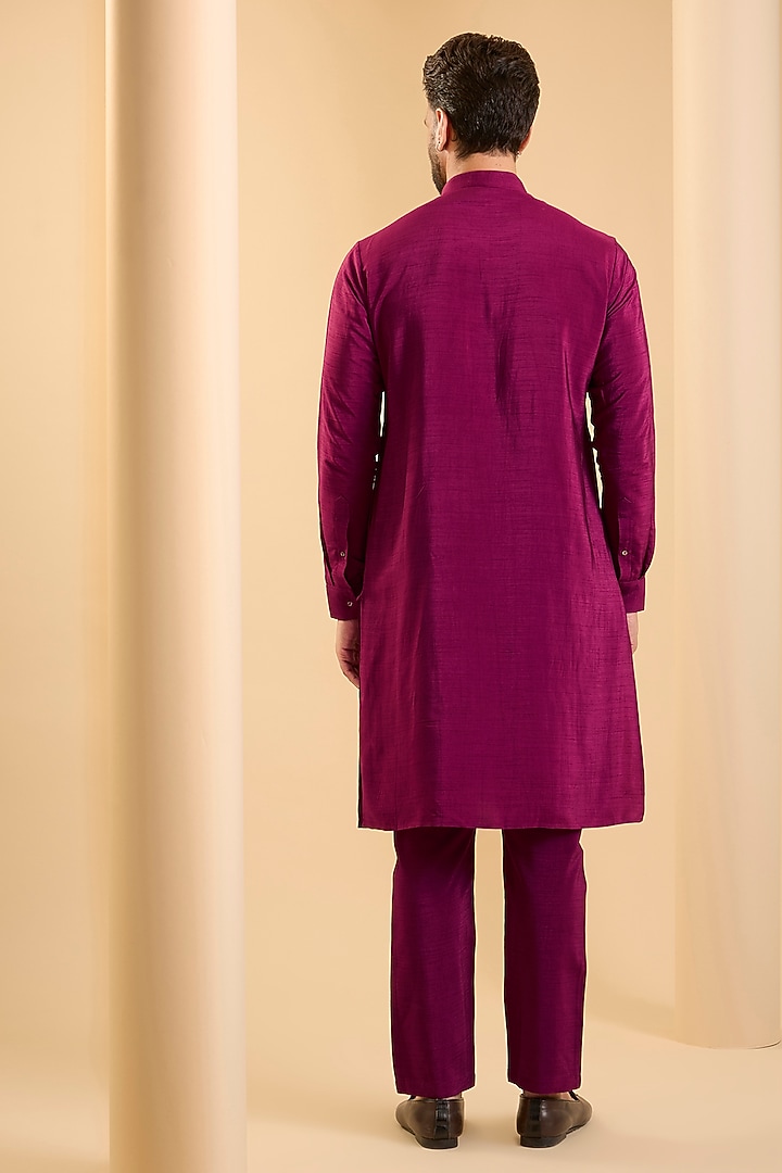 Dark Pink Silk Bundi Jacket Set by SAMMOHAN at Pernia's Pop Up Shop