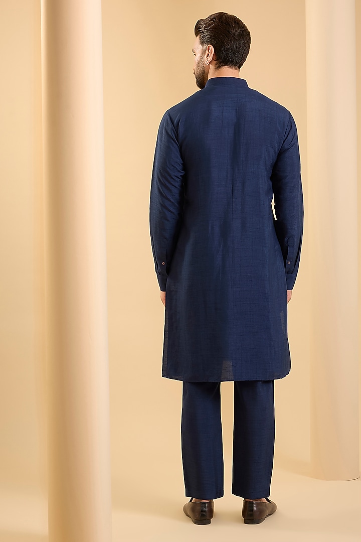 Navy Blue Silk Bundi Jacket Set by SAMMOHAN at Pernia's Pop Up Shop