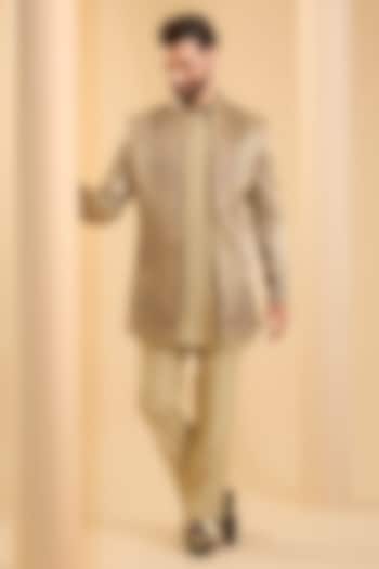 Camel-Colored Silk Wedding Indowestern Set by SAMMOHAN at Pernia's Pop Up Shop