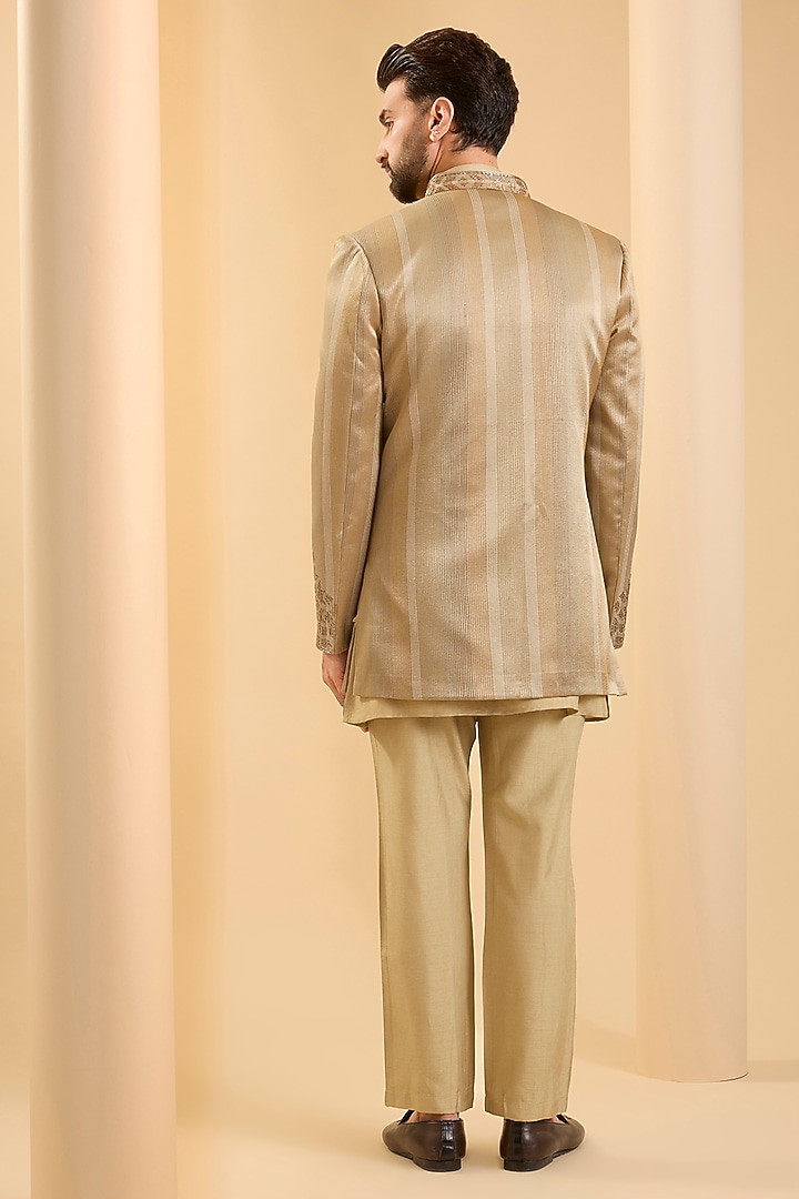 Camel-Colored Silk Wedding Indowestern Set by SAMMOHAN at Pernia's Pop Up Shop