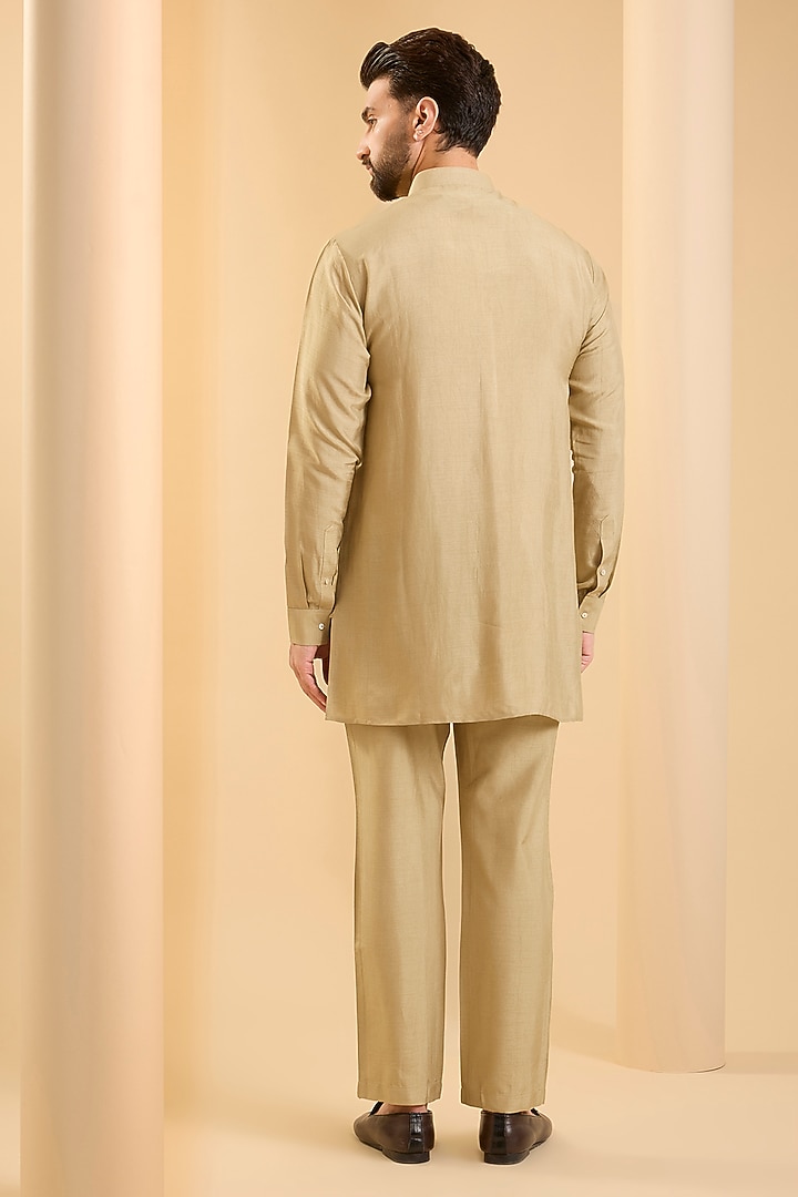 Camel-Colored Silk Wedding Indowestern Set by SAMMOHAN at Pernia's Pop Up Shop