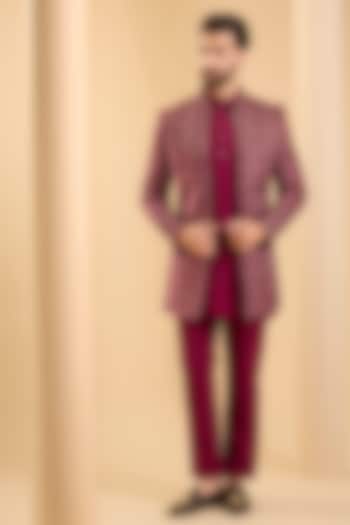 Dark Pink Silk Wedding Indowestern Set by SAMMOHAN at Pernia's Pop Up Shop