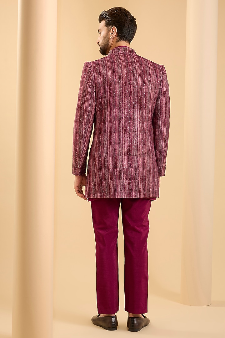 Dark Pink Silk Wedding Indowestern Set by SAMMOHAN at Pernia's Pop Up Shop