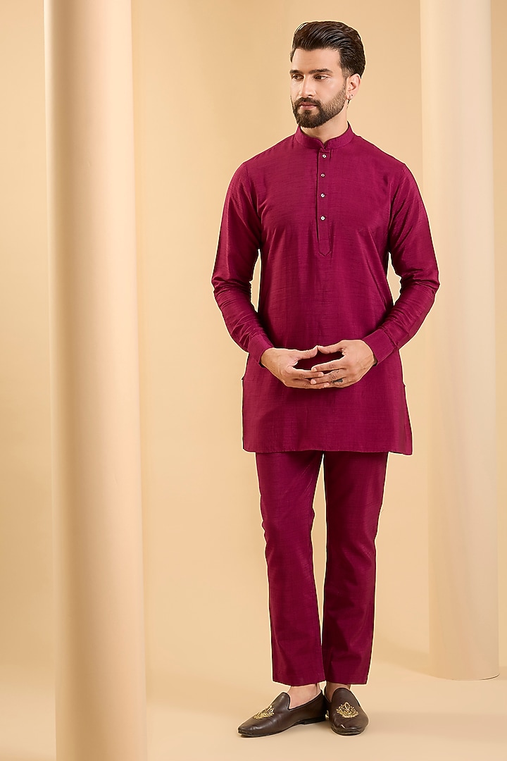 Dark Pink Silk Wedding Indowestern Set by SAMMOHAN at Pernia's Pop Up Shop